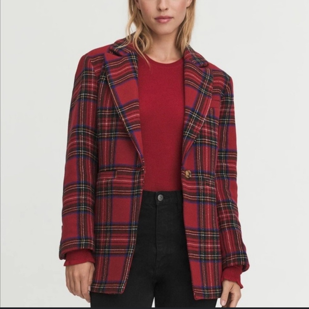 NWT Something Navy Tartan Plaid Wool Blend Blazer Size S